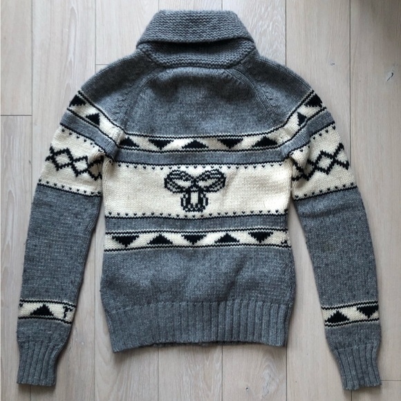 Aritzia TNA Sea To Sky Lambswool Chunky Knit Zip Sweater Medium Nordic Fair Isle - Picture 13 of 14